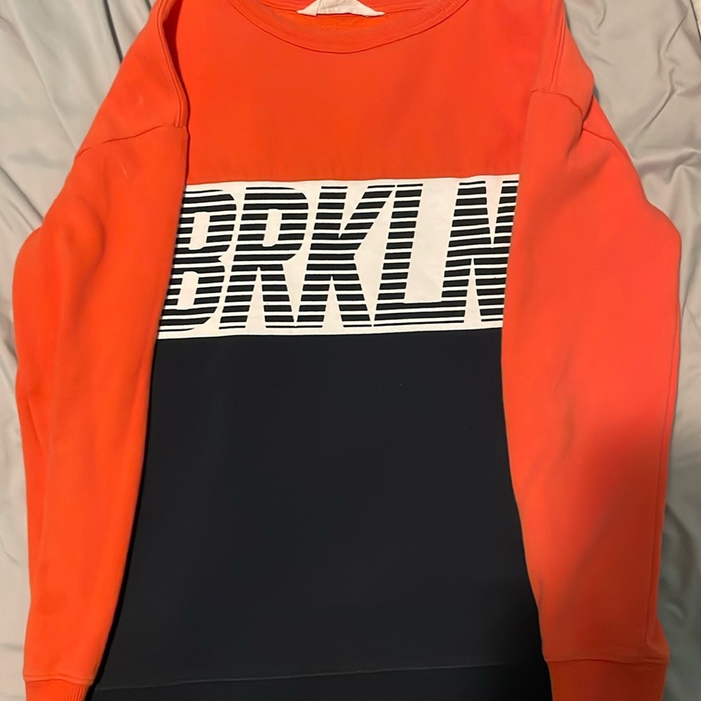 H&M Orange, White, and Navy BRKLN Sweatshirt